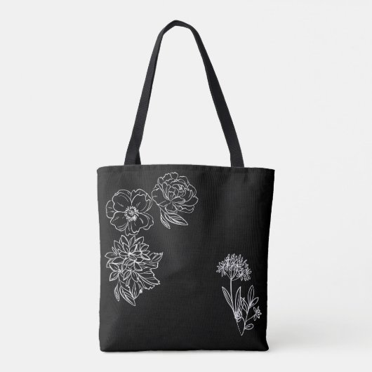 negra con flores blancas personalizable tote bag (Achterkant)
