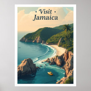 Negril Beach, Jamaica vintage reisillustratie Poster
