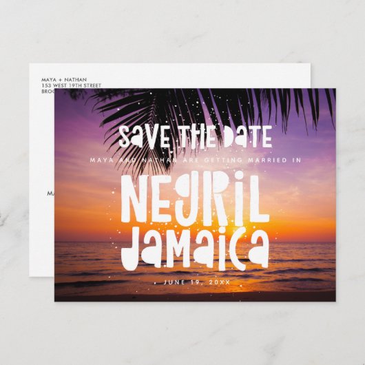 Negril Jamaica Beach Bruiloft Save the Date Aankondigingskaart (Voorkant / Achterkant)
