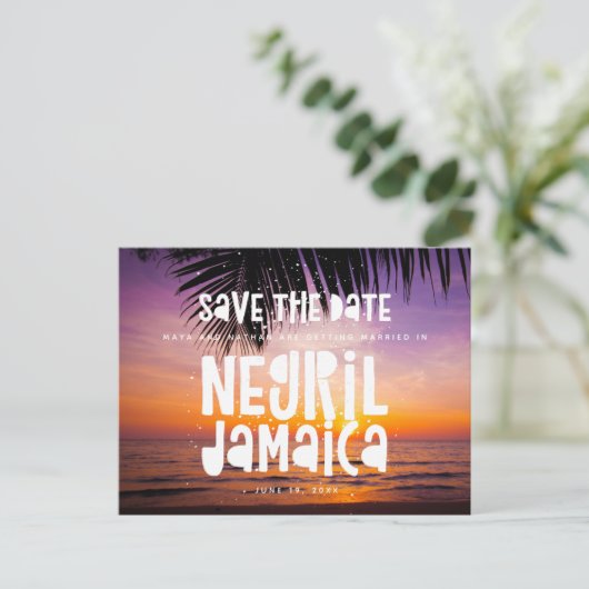 Negril Jamaica Beach Bruiloft Save the Date Aankondigingskaart (Staand voorkant)