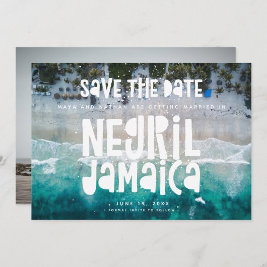 Negril Jamaica Beach Wedding Photo Save the Date Aankondiging (Voorkant / Achterkant)