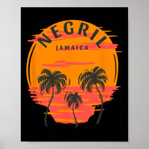 Negril Jamaica Palmbomen Zonsondergang Skull Beach Poster
