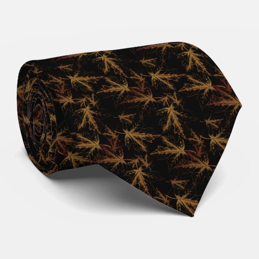 negro con hojas naranja apagado stropdas (Opgerold)