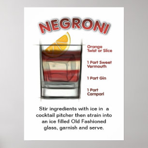 NEGRONI 18 x 24-inch Cocktail Recipe Art Poster