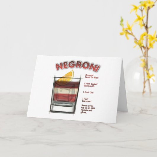 NEGRONI Cocktail Recipe Art Kaart (Gele Bloem)