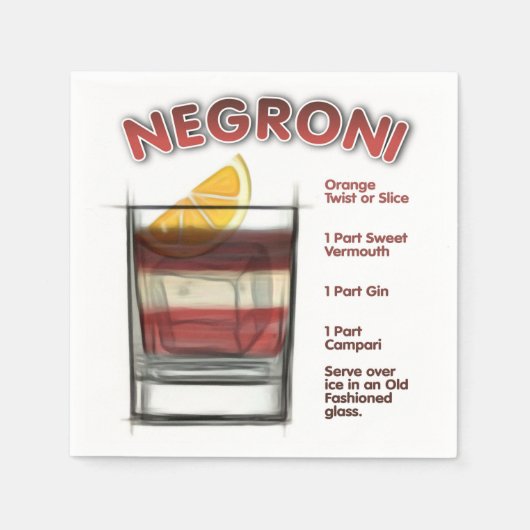 NEGRONI Cocktail Recipe Art Servet (Voorkant)