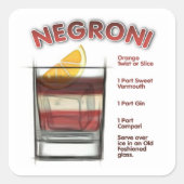 NEGRONI Cocktail Recipe Art Vierkante Sticker (Voorkant)