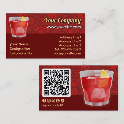Negroni Cocktail Visitekaartje (Voorkant / Achterkant)