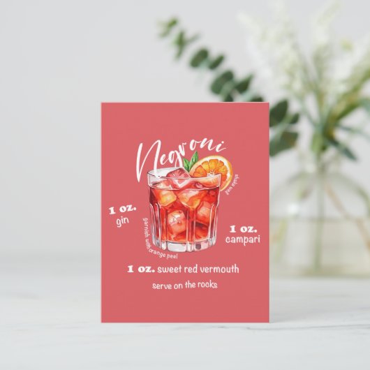 Negroni Recept Cocktail Bar Keuken Kunst Briefkaart (Staand voorkant)
