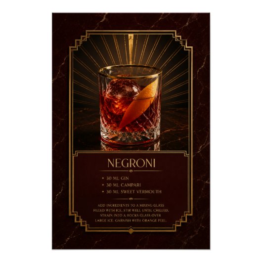 Negroni Recept Poster | Bar Kunst (Voorkant)
