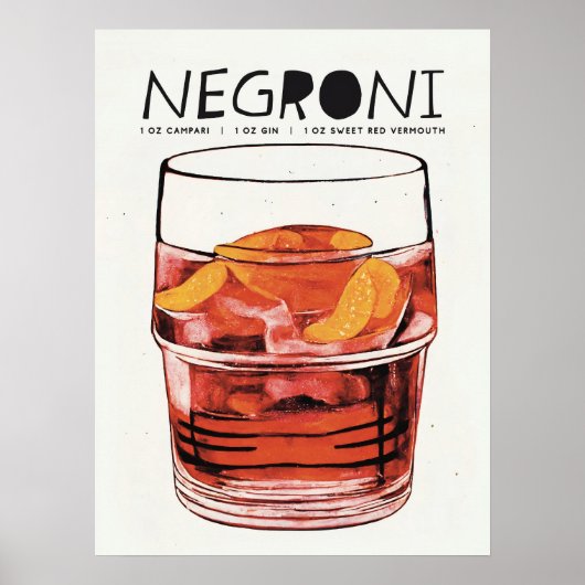 Negroni Retro Art Big Glass Cocktail Poster (Voorkant)
