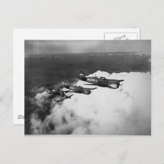 Negropiloten in Vliegtuig met haaienvinnen P-40 Vo Briefkaart (Voorkant / Achterkant)