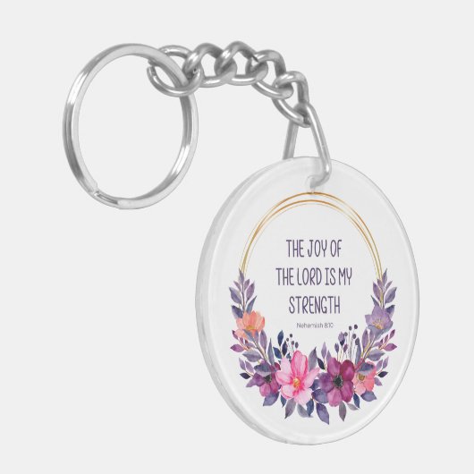 Nehemia 8:10 Kleurrijke bloem, vreugde des Heren Sleutelhanger (Voorkant Links)
