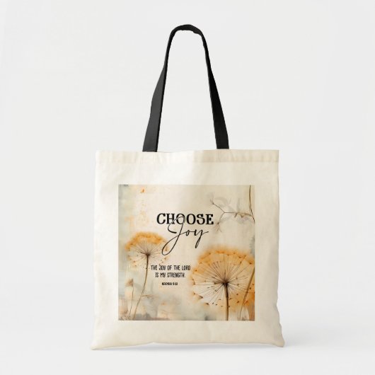 Nehemia 8:10 Vreugde van de Heer Bijbel Verse Bloe Tote Bag (Voorkant)