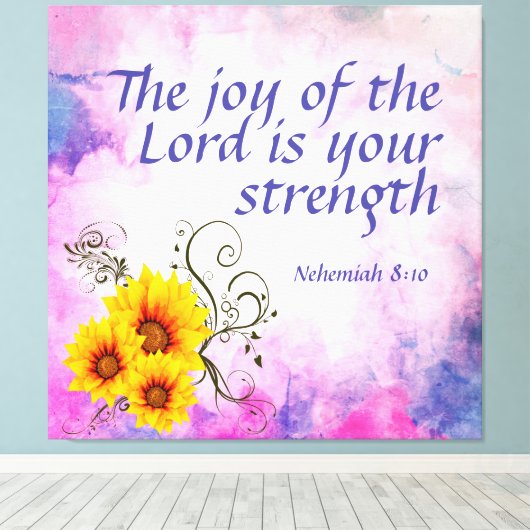 Nehemiah 8:10 canvas afdruk (Insitu (Houten vloer))
