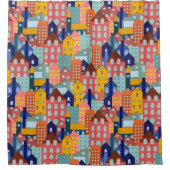 Neighborhood Block City Houses Pattern Douchegordijn (Voorkant)