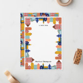 Neighborhood Block City Houses Pattern Notitiekaartje (Voorkant / Achterkant in situ)