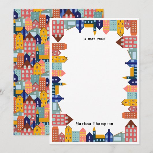 Neighborhood Block City Houses Pattern Notitiekaartje (Voorkant / Achterkant)