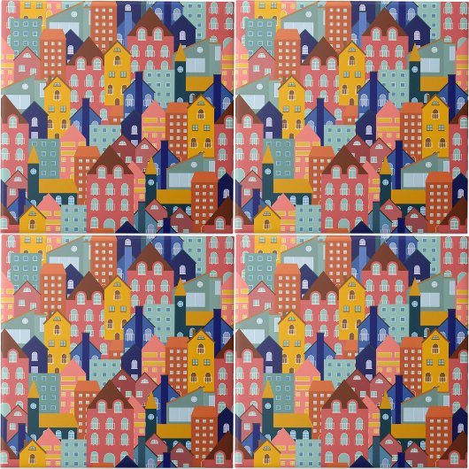 Neighborhood Block City Houses Pattern Tegeltje