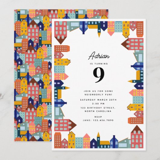 Neighborhood Block Party Kids Birthday Kaart (Voorkant / Achterkant)