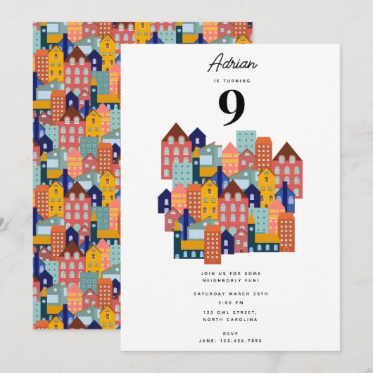 Neighborhood Block Party Kids Birthday Kaart (Voorkant / Achterkant)