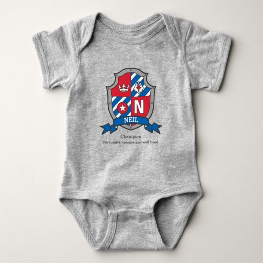 Neil boys name & betekenend vogelkrest blauw rood romper (Voorkant)