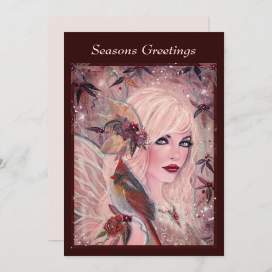 Neira fee met kardinaal Door Renee Lavoie  Feestdagenkaart (Voorkant / Achterkant)