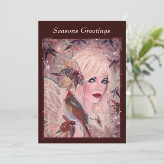 Neira fee met kardinaal Door Renee Lavoie  Feestdagenkaart (Staand voorkant)