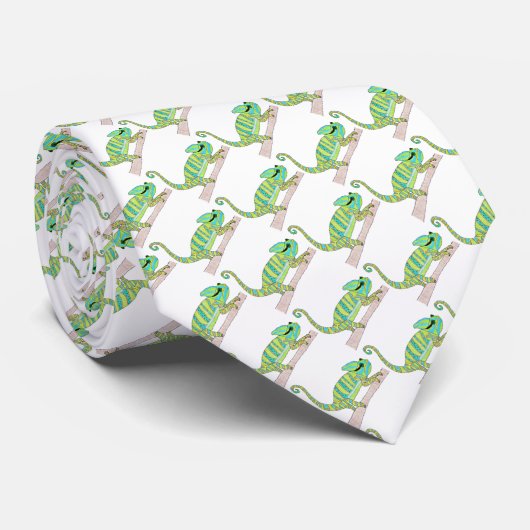 Nekdas (wit) - Groene Kameleon Stropdas (Opgerold)