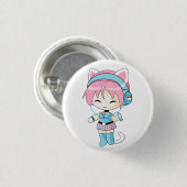 Neko Headphones Girl Ronde Button 3,2 Cm (Voorkant /achterkant)