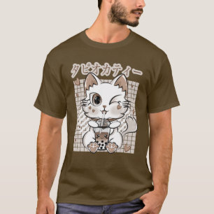 Neko Kitty Drinking Bubble Milk Tea Japanese Kawai T-shirt