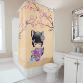 Neko Kokeshi Doll Cat Ears Geisha Girl Yellow Douchegordijn (In situ)