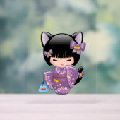 Neko Kokeshi Doll - Kat Ears Geisha Girl Acryl Bord (Neutraal)
