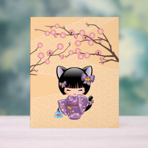 Neko Kokeshi Doll - Kat Ears Geisha Girl Acryl Bord