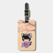 Neko Kokeshi Doll - Kat Ears Geisha Girl Bagagelabel (Voorkant verticaal)