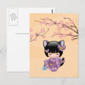 Neko Kokeshi Doll - Kat Ears Geisha Girl Briefkaart (Voorkant / Achterkant)