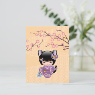 Neko Kokeshi Doll - Kat Ears Geisha Girl Briefkaart