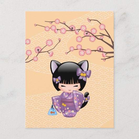 Neko Kokeshi Doll - Kat Ears Geisha Girl Briefkaart (Voorkant)