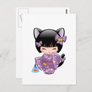Neko Kokeshi Doll - Kat Ears Geisha Girl Briefkaart