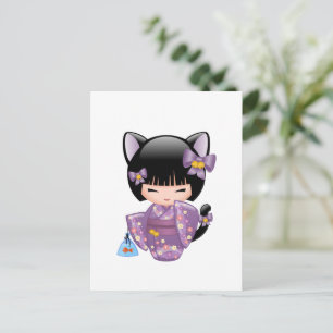 Neko Kokeshi Doll - Kat Ears Geisha Girl Briefkaart