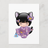 Neko Kokeshi Doll - Kat Ears Geisha Girl Briefkaart (Voorkant)