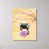 Neko Kokeshi Doll - Kat Ears Geisha Girl Canvas Afdruk (Voorkant)