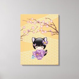 Neko Kokeshi Doll - Kat Ears Geisha Girl Canvas Afdruk