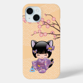 Neko Kokeshi Doll - Kat Ears Geisha Girl iPhone 15 Case