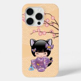 Neko Kokeshi Doll - Kat Ears Geisha Girl iPhone 15 Pro Case