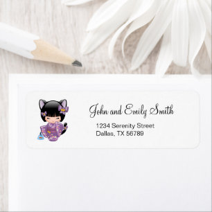 Neko Kokeshi Doll - Kat Ears Geisha Girl Etiket