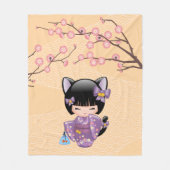 Neko Kokeshi Doll - Kat Ears Geisha Girl Fleece Deken (Voorkant)