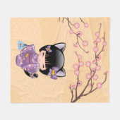 Neko Kokeshi Doll - Kat Ears Geisha Girl Fleece Deken (Voorkant (Horizontaal))