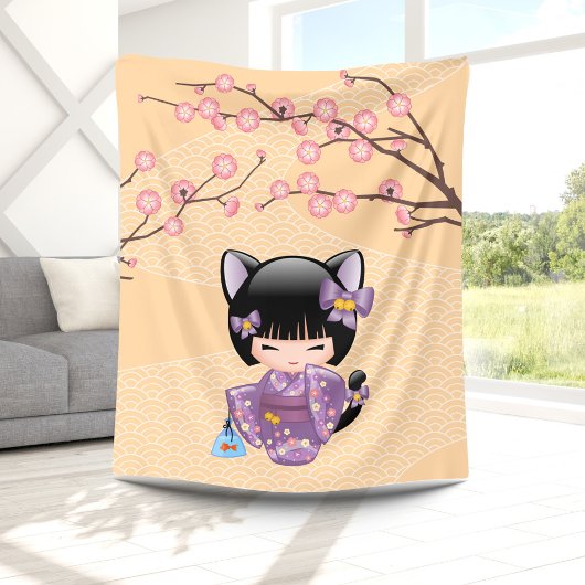 Neko Kokeshi Doll - Kat Ears Geisha Girl Fleece Deken