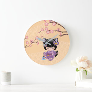 Neko Kokeshi Doll - Kat Ears Geisha Girl Grote Klok